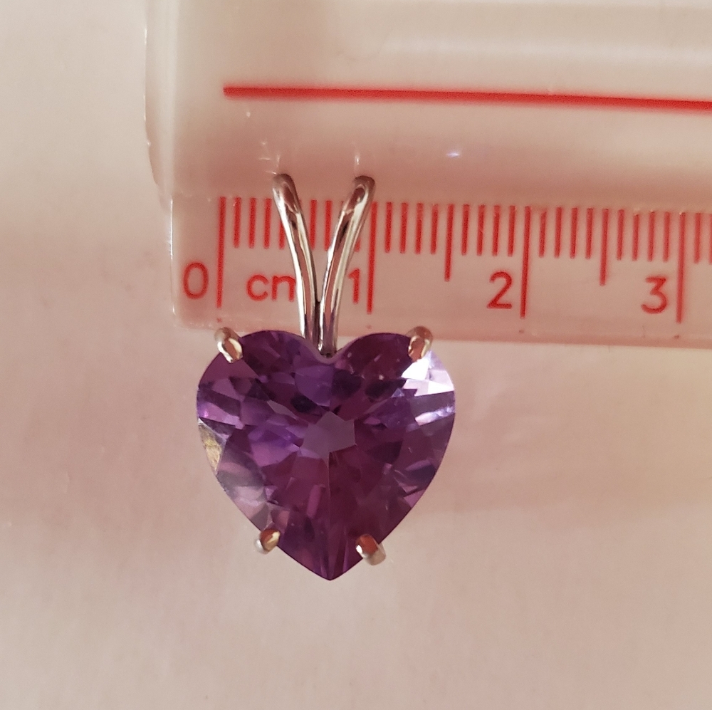Large Genuine Heart Amethyst Pendant Sterling Silver With 925 Necklace - Picture 7 of 11
